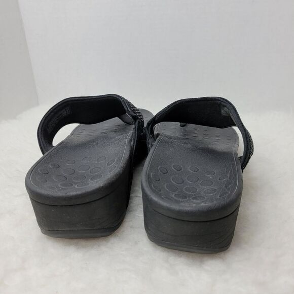 Vionic Pacific Naples Black Suede Leather Jeweled Wedge Flip Flop Sandals Size10 - Picture 4 of 9